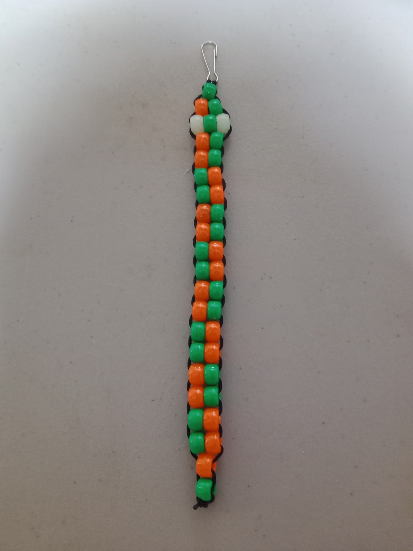 Orange & Green Pony Bead Snake Clip