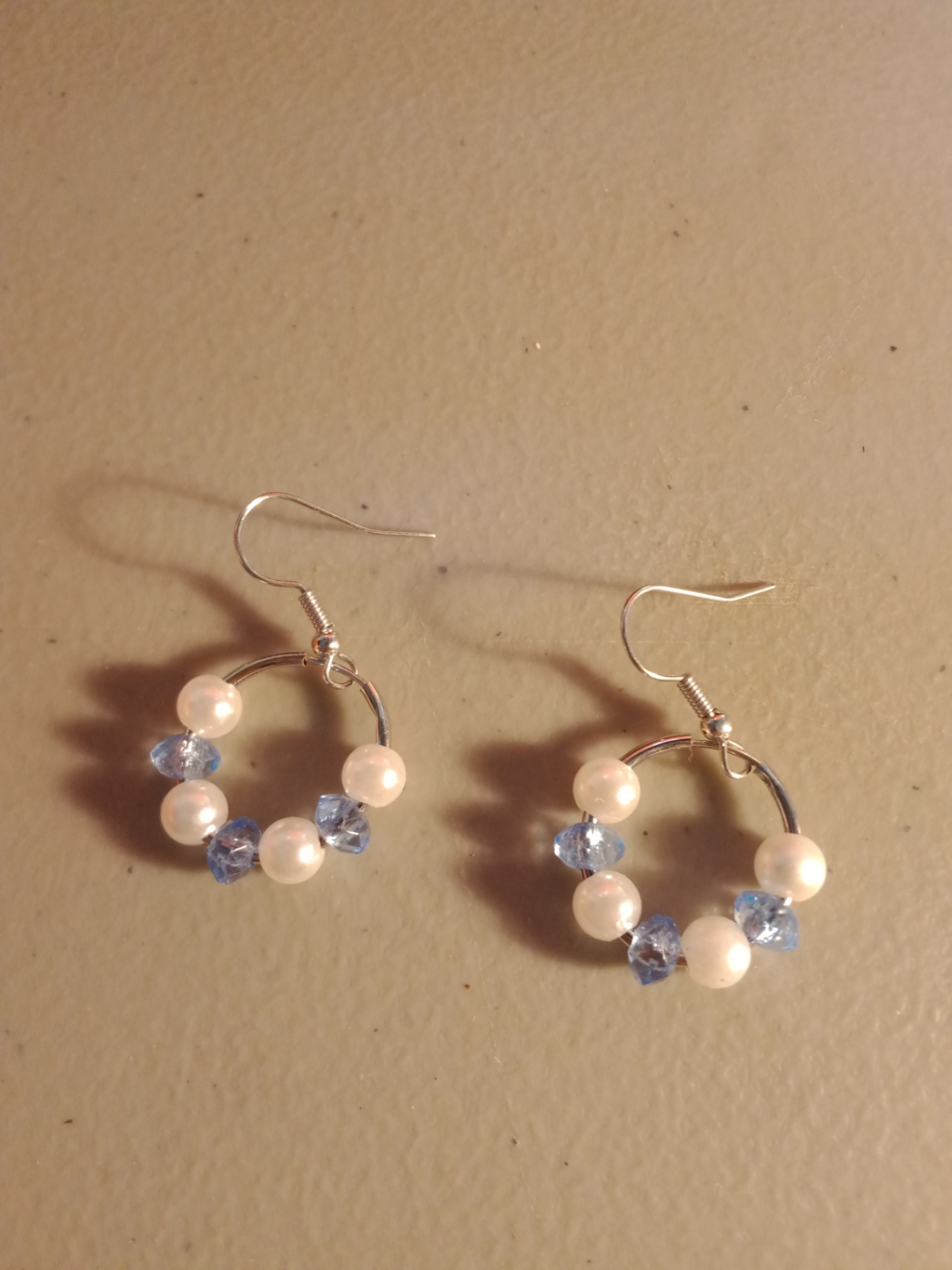 Pearl & Blue Crystal Hoop Earrings
