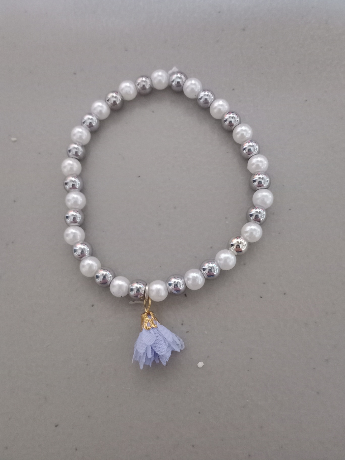 Pearl, Silver & Flower Charm Bracelet
