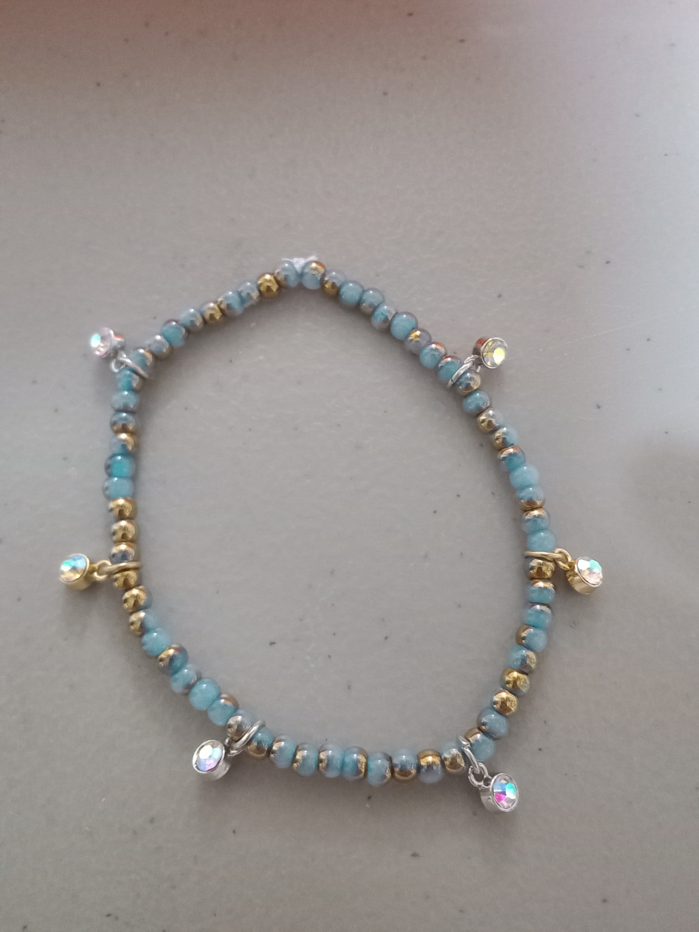 Blue & Gold Crystal Charm Anklet