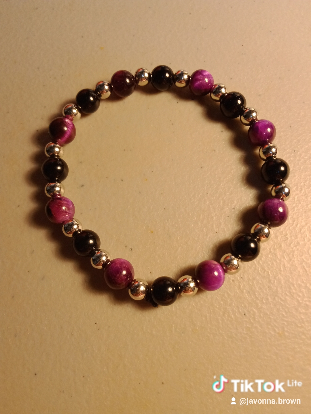 Pink Tiger's Eye & Black Bracelet