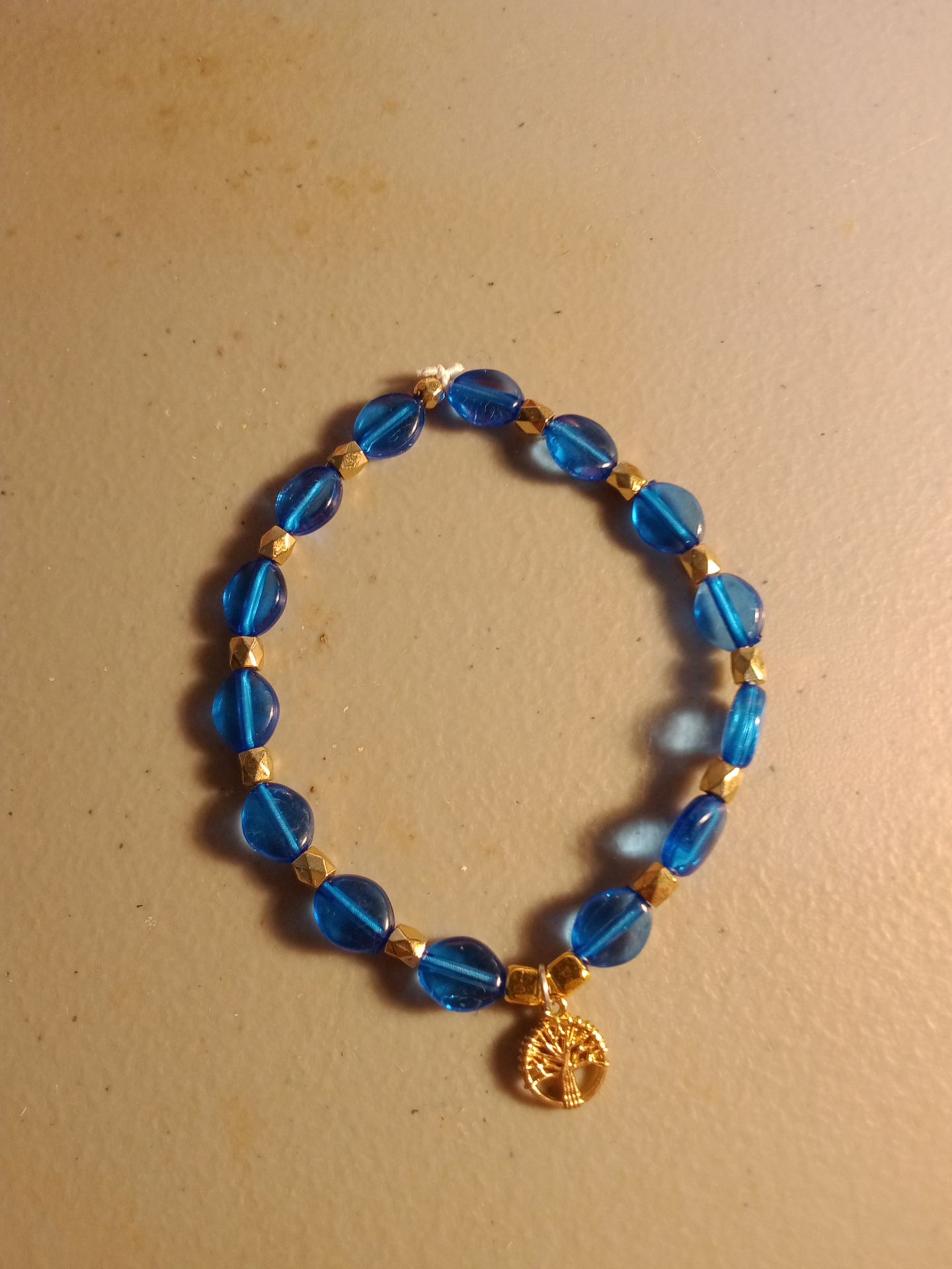 Blue Glass & Gold Tree of Life Bracelet