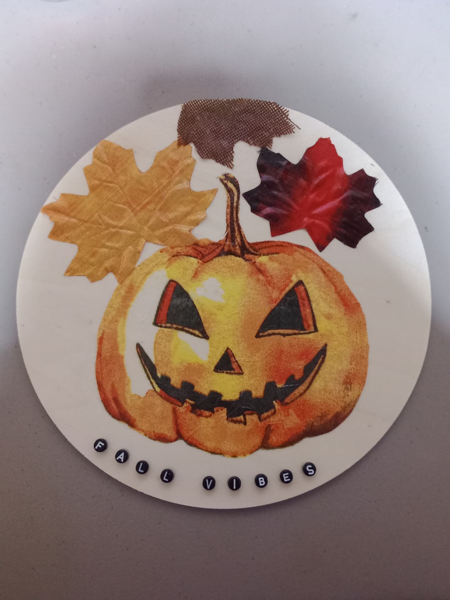 Fall Vibes Pumpkin Round Sign