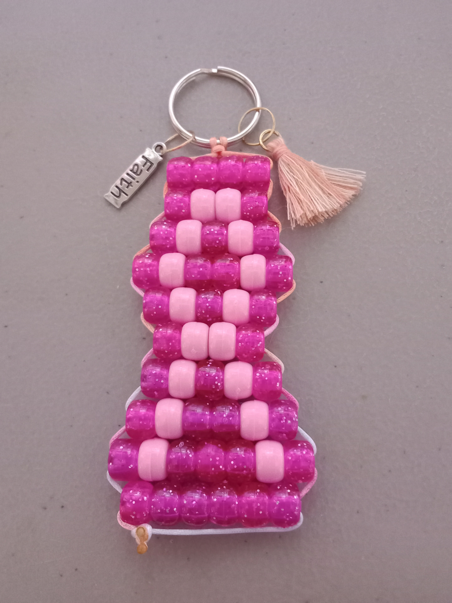 Pink Faith Pony Bead Keychain