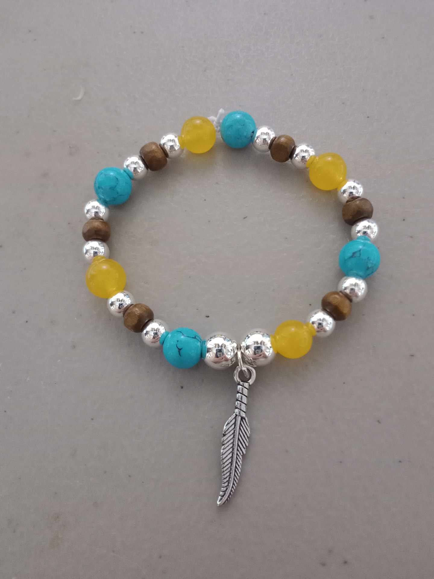 Turquoise, Yellow & Feather Charm Bracelet